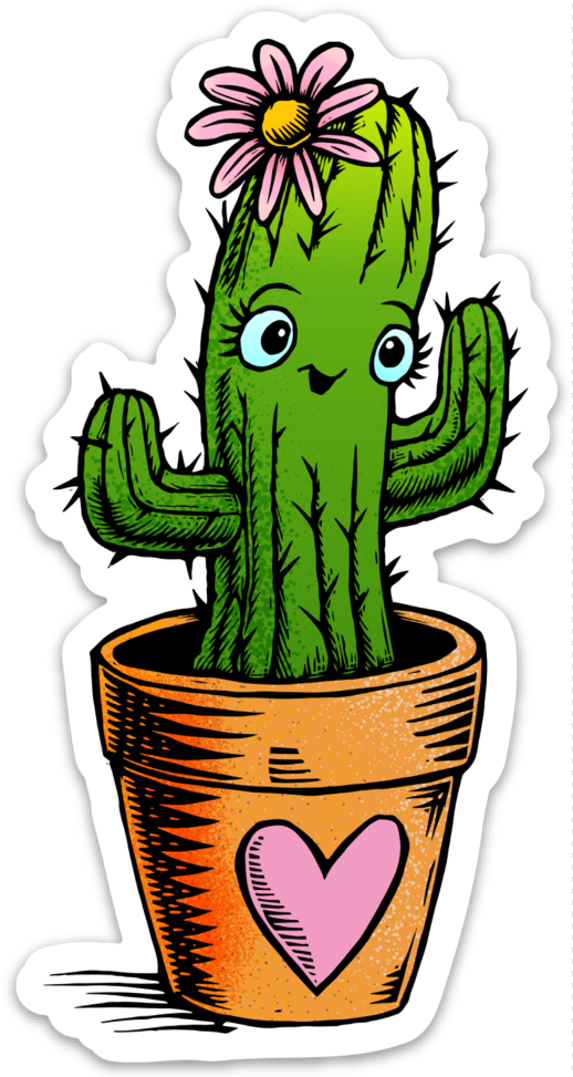 Ilustración de un cactus en maceta con un corazón dibujado