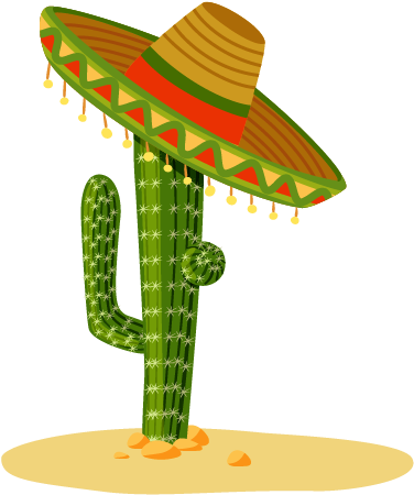Ilustración de un cactus con sombrero mexicano