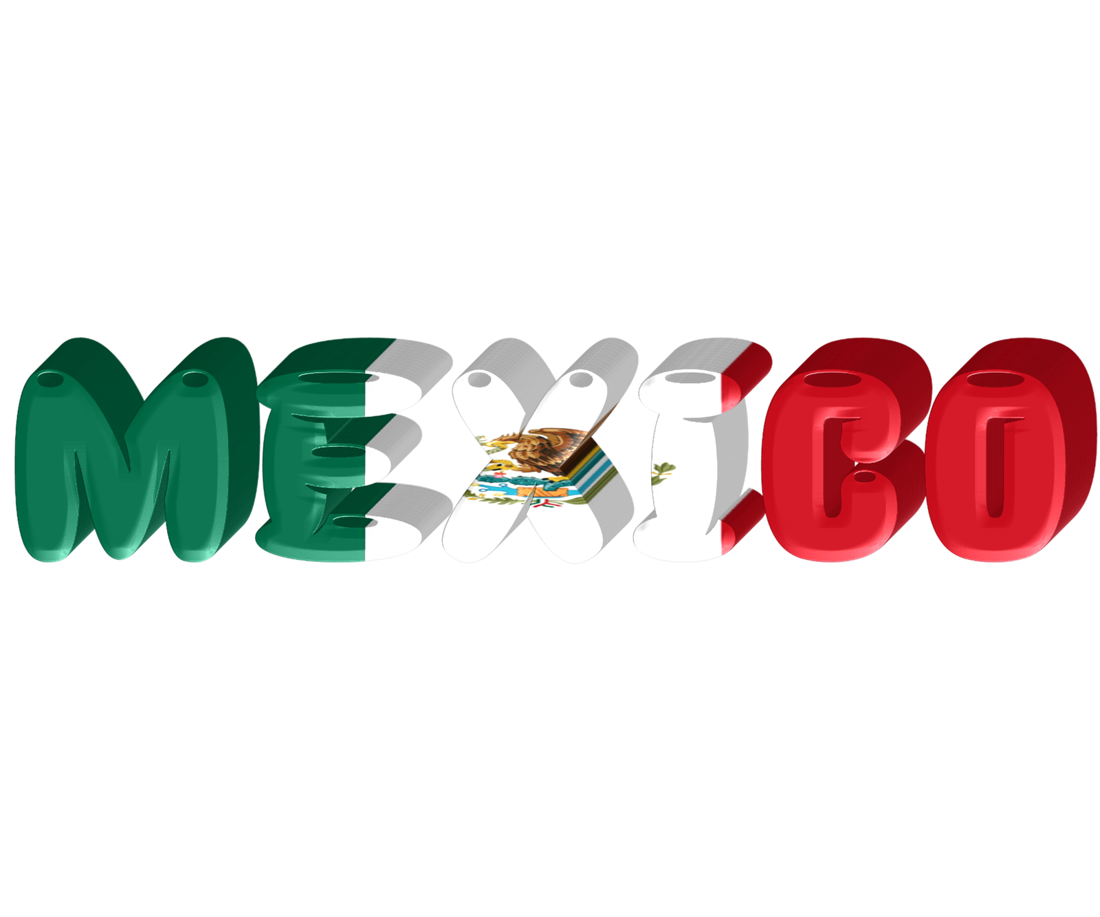 The word MEXICO in 3D letters in flag colours