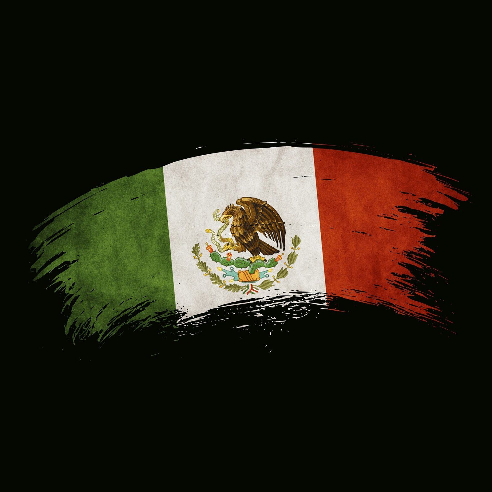 Bandera de México pintada con pinceladas sobre fondo negro