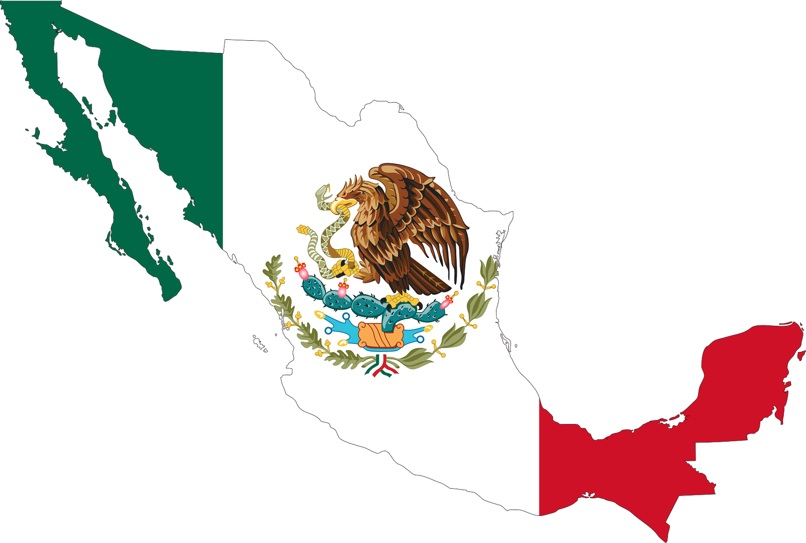 Map of Mexico painted in the green, white and red of the Mexican flag